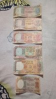 Set of Vintage Indian Banknotes - 2, 10, 20, 50, 100 Rupees