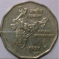 1997 India 2 Rupees Coin - National Integration Commemorative - Image 2