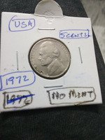 1972 USA 5 Cents Jefferson Nickel - No Mint Mark