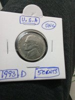 1993 D USA 5 Cents Jefferson Nickel UNC