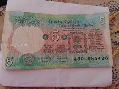 Vintage India 5 Rupee Banknote R.N. Malhotra Signature Tractor Note Collectible