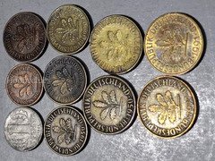 10 different Coins of PFENNIG East/West-Germany