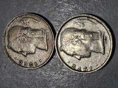 2 Coins of 1 FR (FRANC) 1960 & 1975 - Belgium