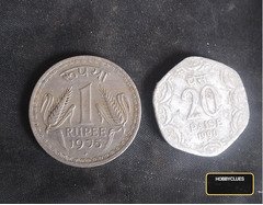 Set of Vintage Indian Coins - 1 Rupee 1975 & 20 Paise 1990