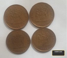 Set of Four South African 1 Cent Coins from 1988 and 1989