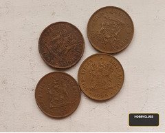 Set of 4 Vintage South African 1 Cent Coins (1977, 1985, 1988, 1990)