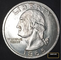 Mexican Cinco Pesos Coin 1959 and US Quarter 1865 Replica