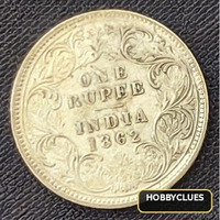 1862 British India One Rupee Coin Featuring Queen Victoria