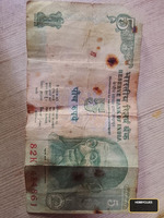 Vintage Indian 5 Rupees Banknote with Mahatma Gandhi Portrait