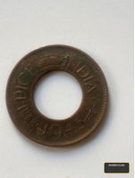 1945 British India 1 Pice Coin with Hole - Image 2