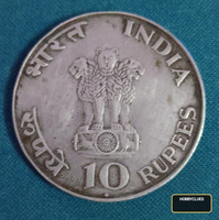 Vintage Indian 10 Rupees Coin Featuring Mahatma Gandhi