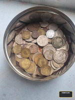 Vintage Indian Coins Collection in Metal Container
