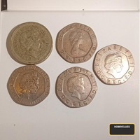 Set of 5 British Coins Including One Pound and Twenty Pence