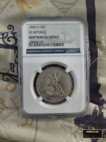 1860 O 50C SS Republic Shipwreck Effect Half Dollar Coin