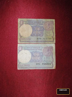 Vintage Indian One Rupee Banknotes (Set of 2)