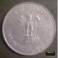 Indian One Rupee Coin Featuring Mahatma Gandhi (1869-1948)