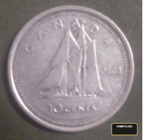2001 Canadian 10 Cents Coin