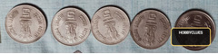 Set of 5 Indian 5 Rupees Coins Featuring Gandhi (1971-1984)