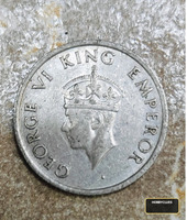 1946 India Quarter Rupee Coin Featuring George VI