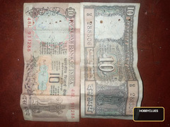 Vintage Indian 10 Rupees Banknotes - Set of 2