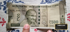 Indian 500 Rupees Banknote Featuring Mahatma Gandhi - Circulated