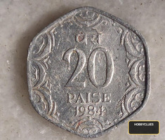 1984 India 20 Paise Coin
