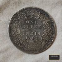 1891 British India One Rupee Silver Coin - Queen Victoria