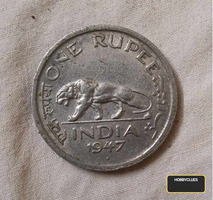 1947 India One Rupee Coin Featuring George VI
