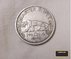 1946 India Quarter Rupee Coin Featuring George VI