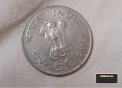 Indian 50 Paise Coin Featuring Mahatma Gandhi