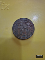 Ancient Indian Coin with Double Figures and Royal Symbols
