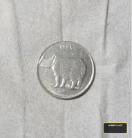 1995 India 25 Paise Coin with Rhinoceros Design