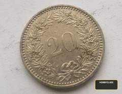 1985 Swiss 20 Rappen Coin
