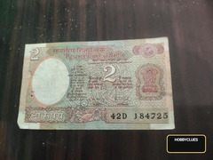 Vintage Indian 2 Rupees Banknote