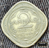 1944 India 2 Annas Coin Featuring George VI - Image 2