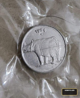 1994 Indian 25 Paise Coin with Rhinoceros Design