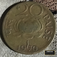 1970 India 20 Paise Old Coin with Ashoka Lion Capital