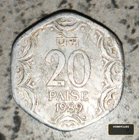 India 20 Paise Coin 1989 Ashoka Lion Capital Old Coin