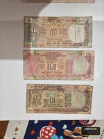 India Banknote Lot, Three Reserve Bank Notes, 10 and 20 Rupees