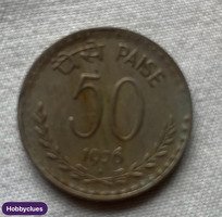 1976 India 50 Paise Old Coin with Ashoka Lion Capital