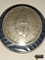 1945 British India 1/4 Rupee Coin, George VI Portrait