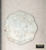 1988 India 10 Paise Old Coin with Ashoka Lion Capital