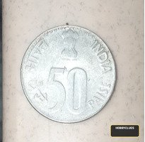 India 50 Paise Coin 2007 with Ashoka Pillar and Map