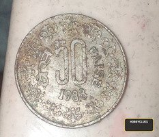 1988 Israel 50 Sheqalim Old Coin with Hebrew Floral Design