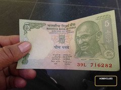 India 5 Rupees Banknote, Mahatma Gandhi and Tractor Design