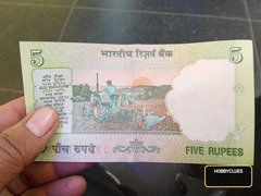 India 5 Rupees Banknote, Mahatma Gandhi and Tractor Design - Image 2