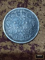 1883 India One Rupee Old Coin with Queen Victoria Portrait