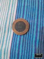 Indian 10 Rupees Bimetallic Coin with Portrait and Ashoka Emblem
