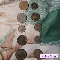 old Indian circulation coins hain — kuch British India aur kuch purane paise/rupee coins
