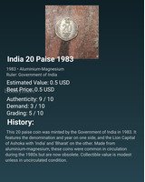 India 20 Paise Coin 1983 Aluminium-Magnesium - Image 2